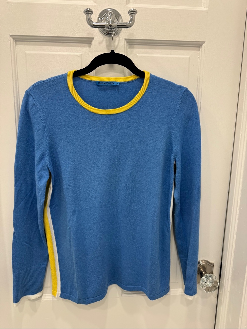 J. McLaughlin Sky Blue Crewneck Sweater with Yellow Trim